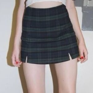 Brandy Melville Green and Purple Plaid Mini Skirt